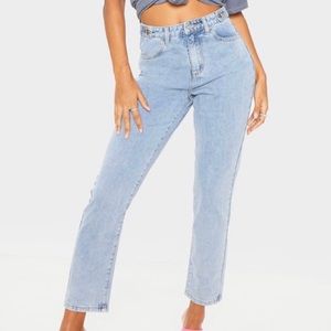 Vintage Wash Button Detail Straight Leg Jeans